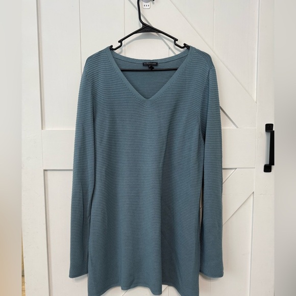 Eileen Fisher Tops - Eileen Fisher Teal Knit V Neck Pullover Long Sleeve Blouse size large